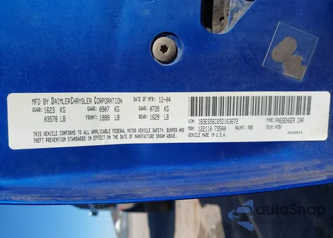 2005 Dodge Neon Sxt from USA, damaged, VIN 1B3ES56C65D163672